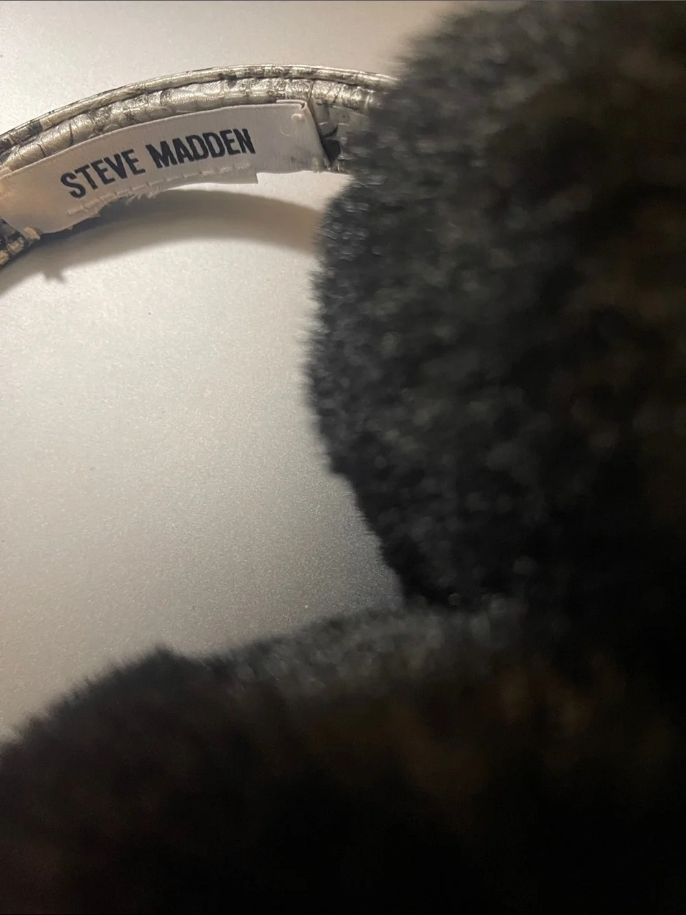 Steve Madden Black Faux Fur Pom Earmuffs with Snakeskin Headband